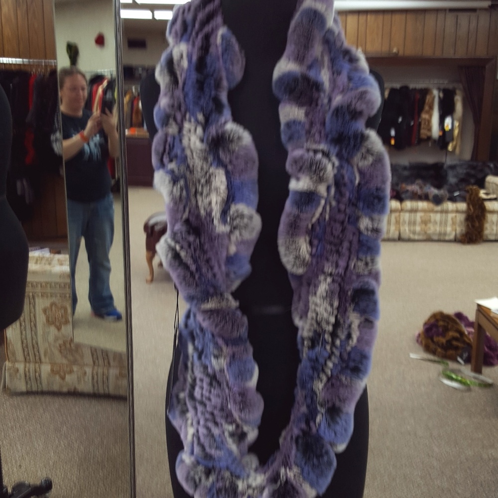 Multicolor Ruffled Rex Rabbit Fur Infinity Scarf - Picture 3 of 3